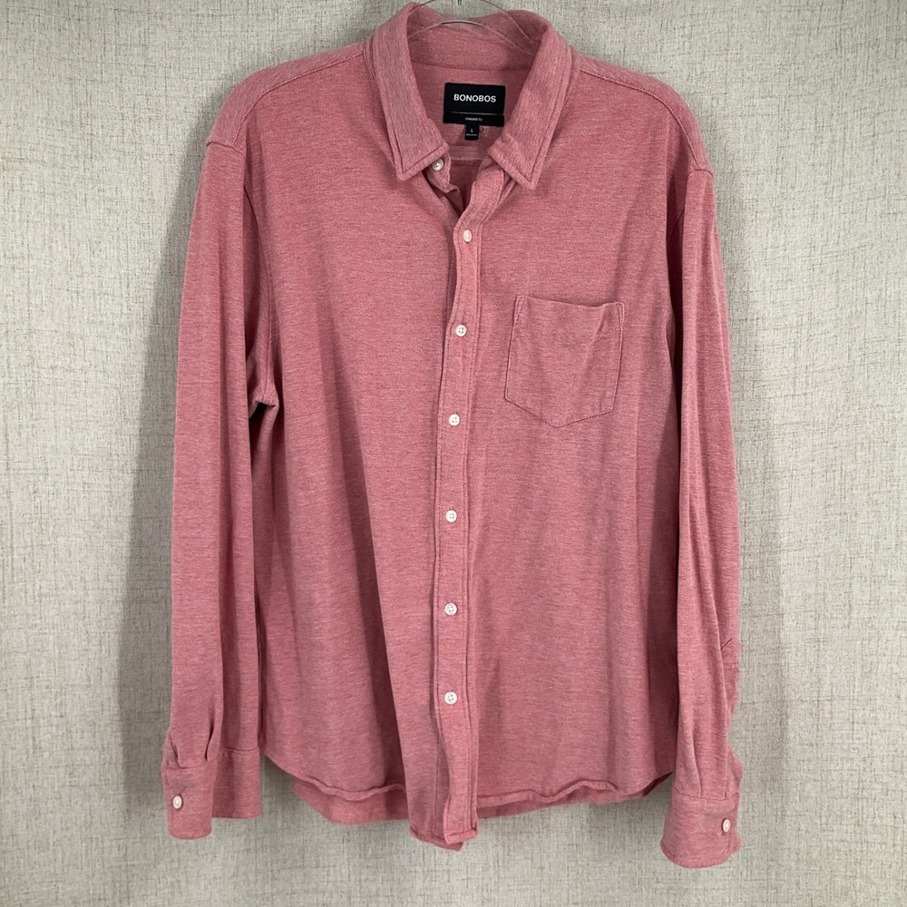 Bonobos Button Down Shirt Mens L Pink Cotton Pique Long Sleeve Standard Fit
